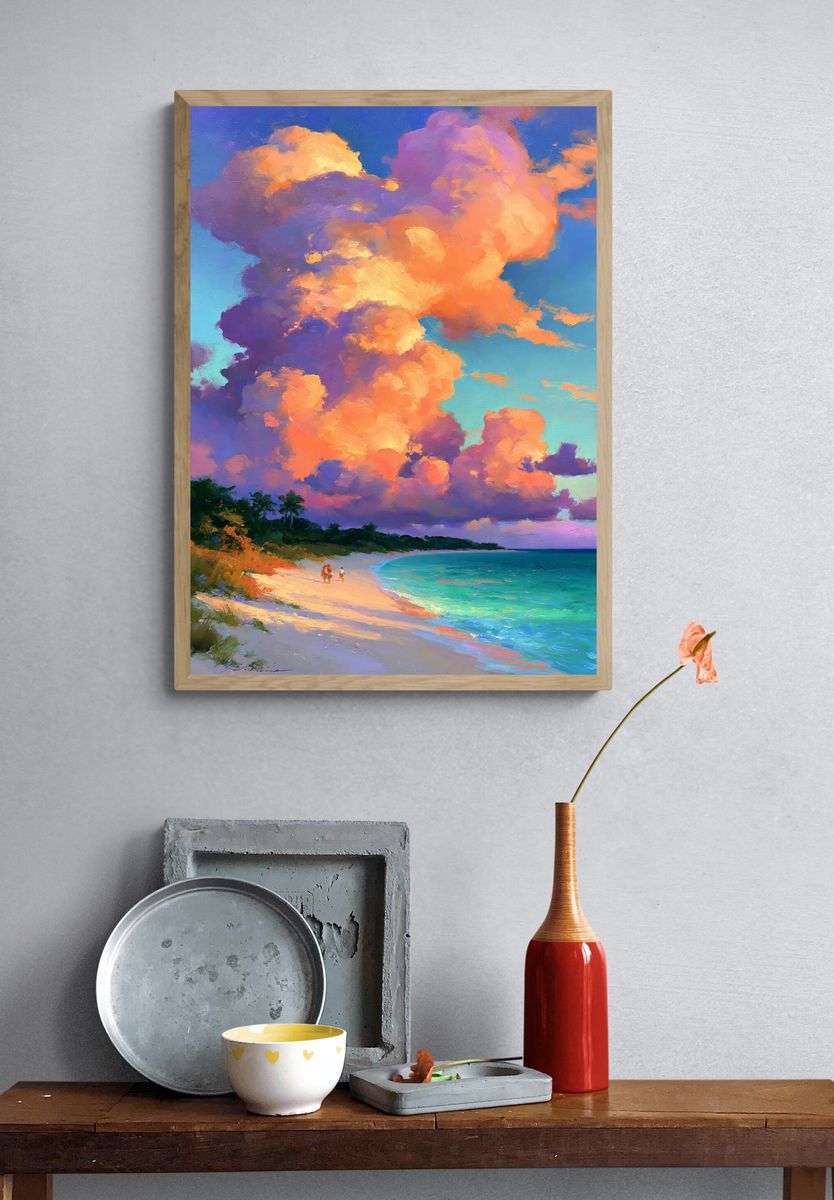 Sunset Beach Clouds Painting Poster. — room view 3