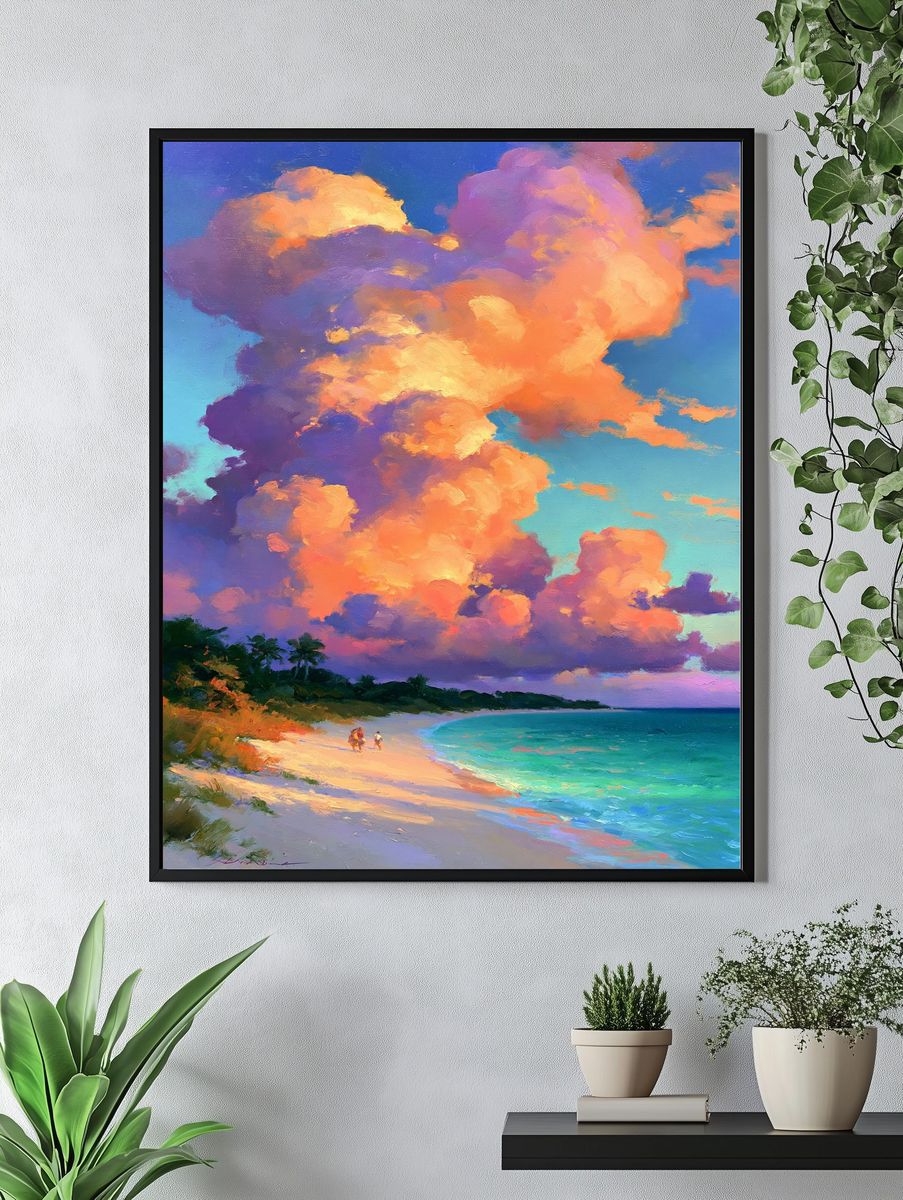 Sunset Beach Clouds Painting Poster. — room view 4