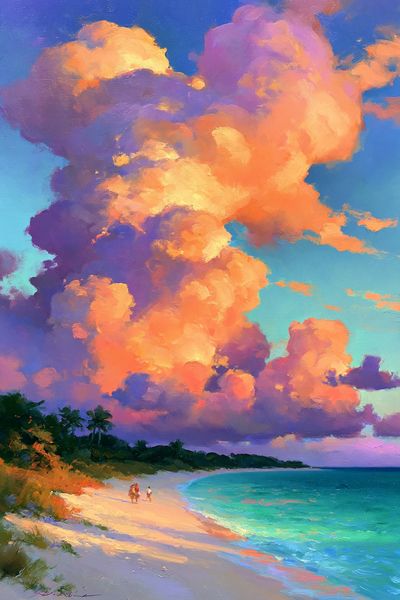 Sunset Beach Clouds Painting Poster. poster
