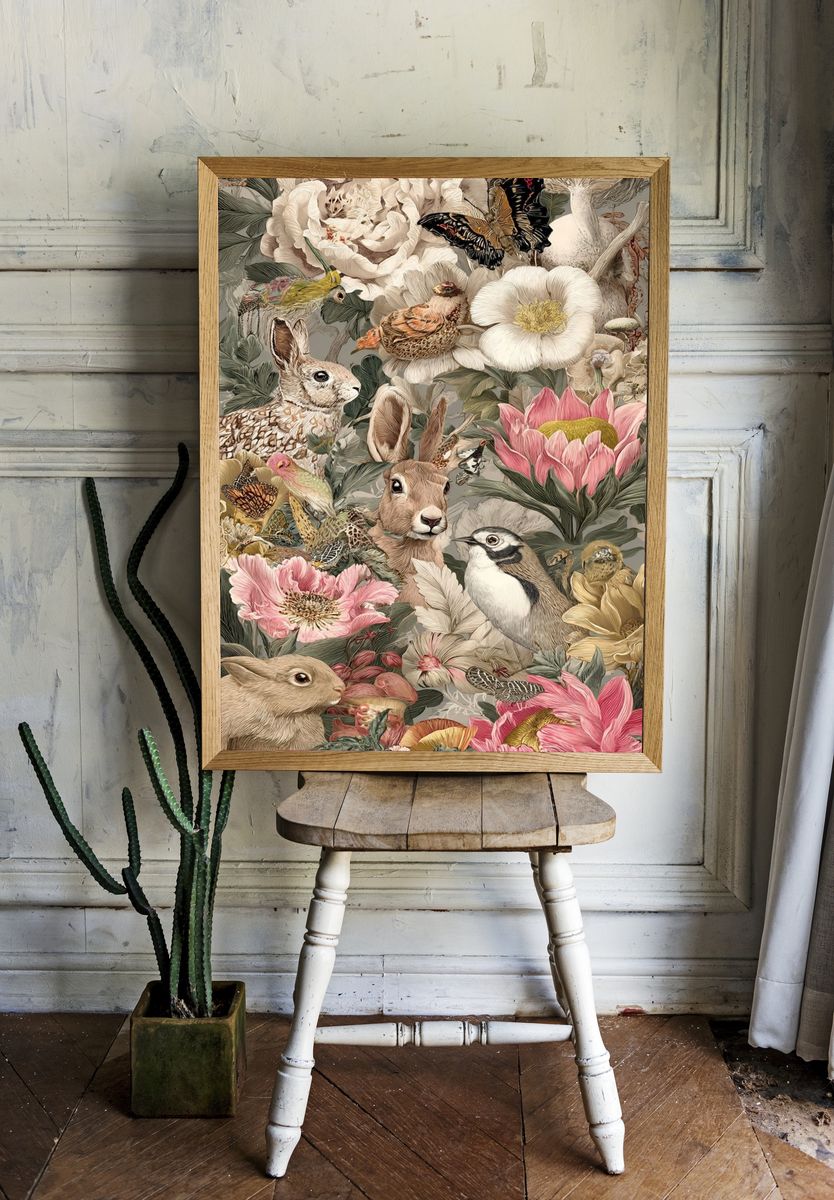 Floral and Animal Illustration Poster. room preview