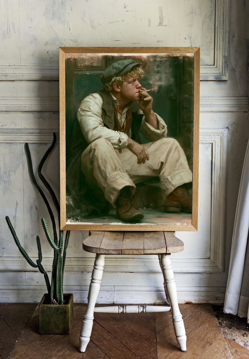 Smoker in Green Light — Fine-Art Print. room preview