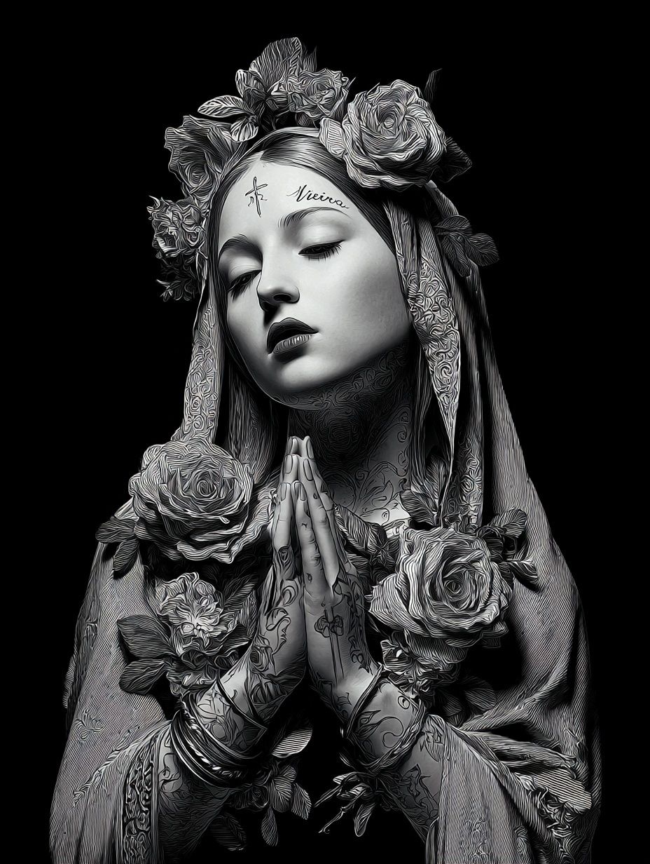 Floral Madonna Portrait Print. poster detail