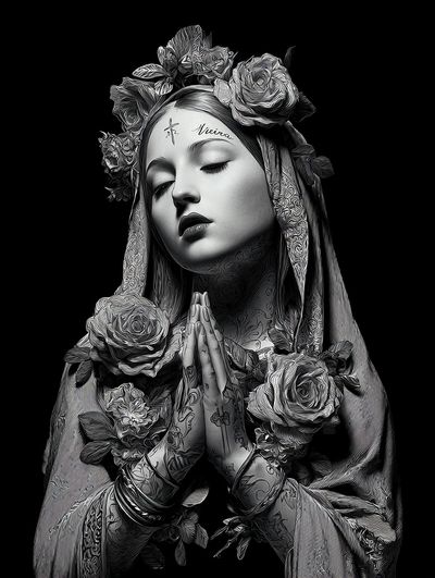 Floral Madonna Portrait Print. poster print