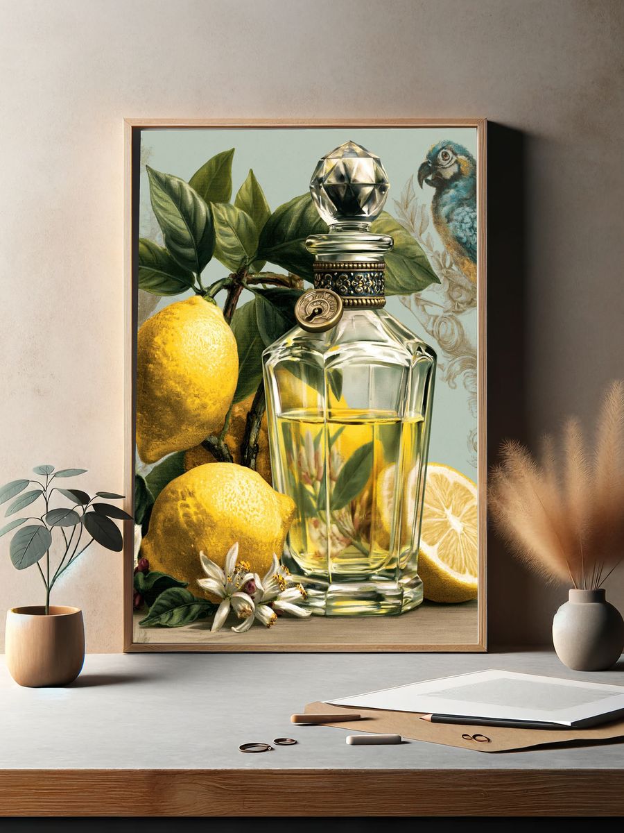 Lemon Perfume Still Life Poster. — room view 2