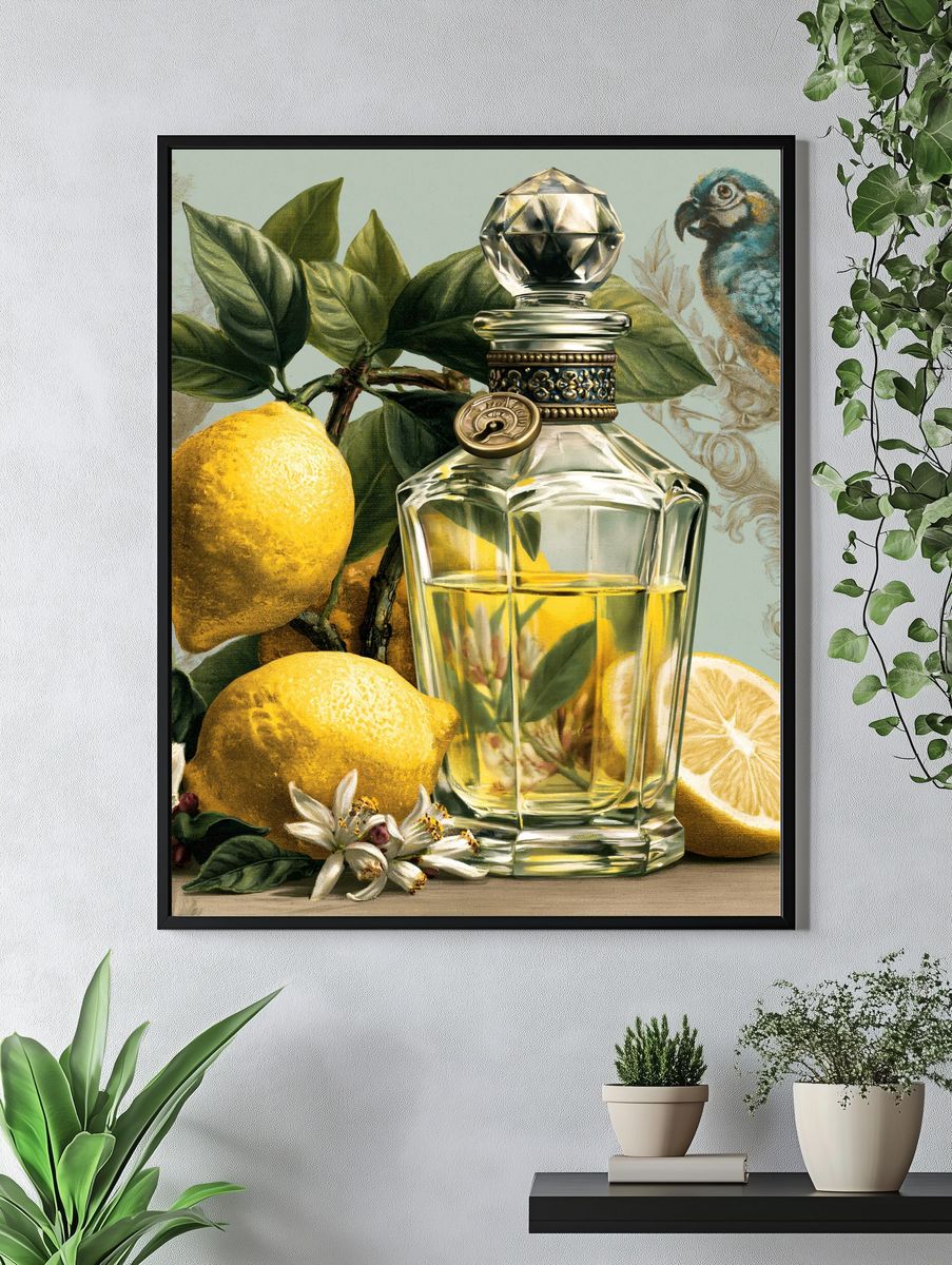 Lemon Perfume Still Life Poster. — room view 4