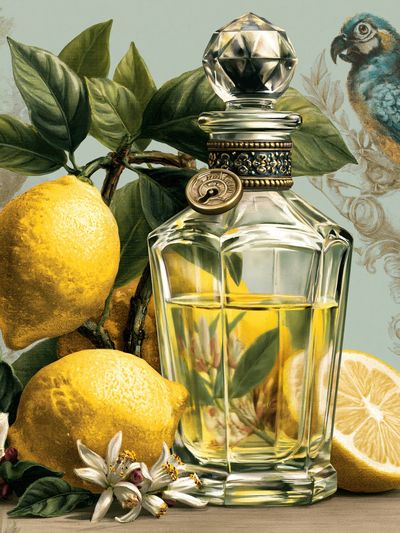 Lemon Perfume Still Life Poster. poster print