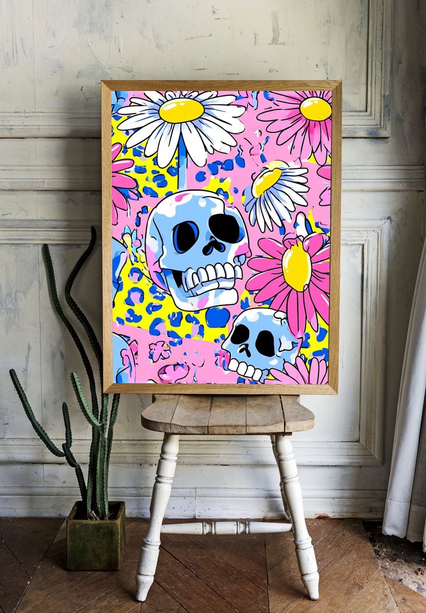 Skull Daisy Pop-Art Poster. room preview