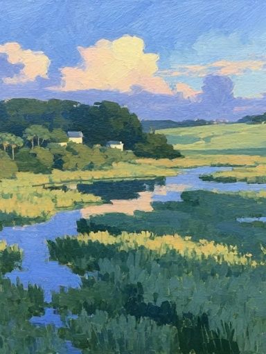 Pastoral River Landscape Print. poster detail