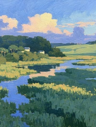 Pastoral River Landscape Print. poster