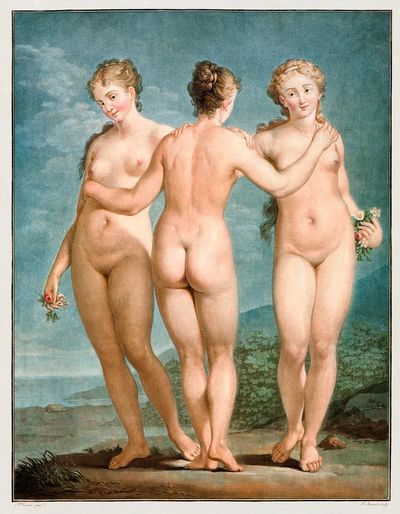 Standing Naked women. Three Graces.
