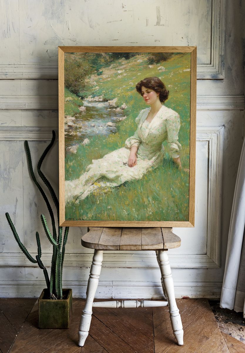 Serene Woman by the Stream — Fine Art Print room preview
