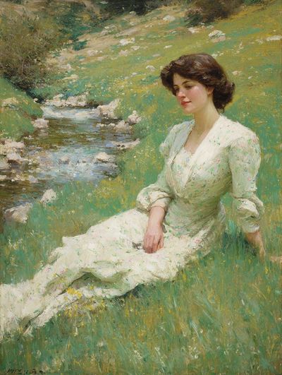 Serene Woman by the Stream — Fine Art Print. poster print