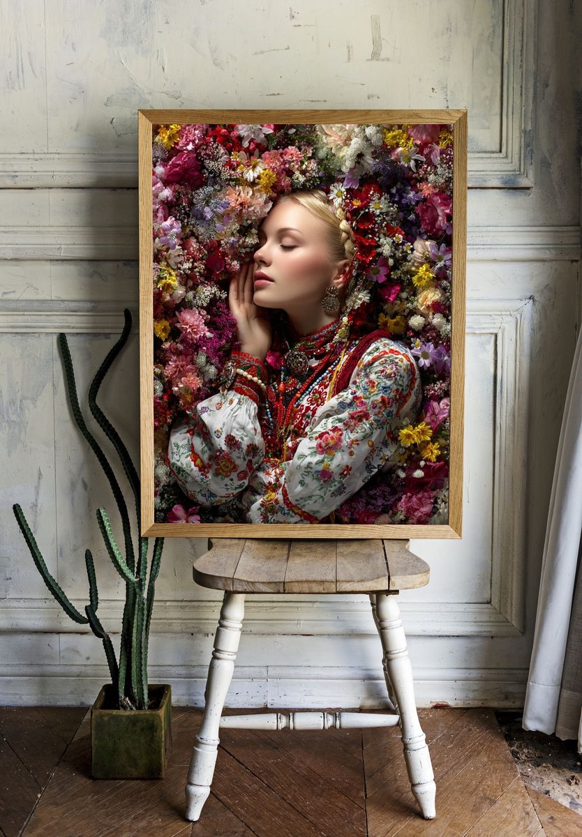 Floral Portrait Bohemian Print. room preview