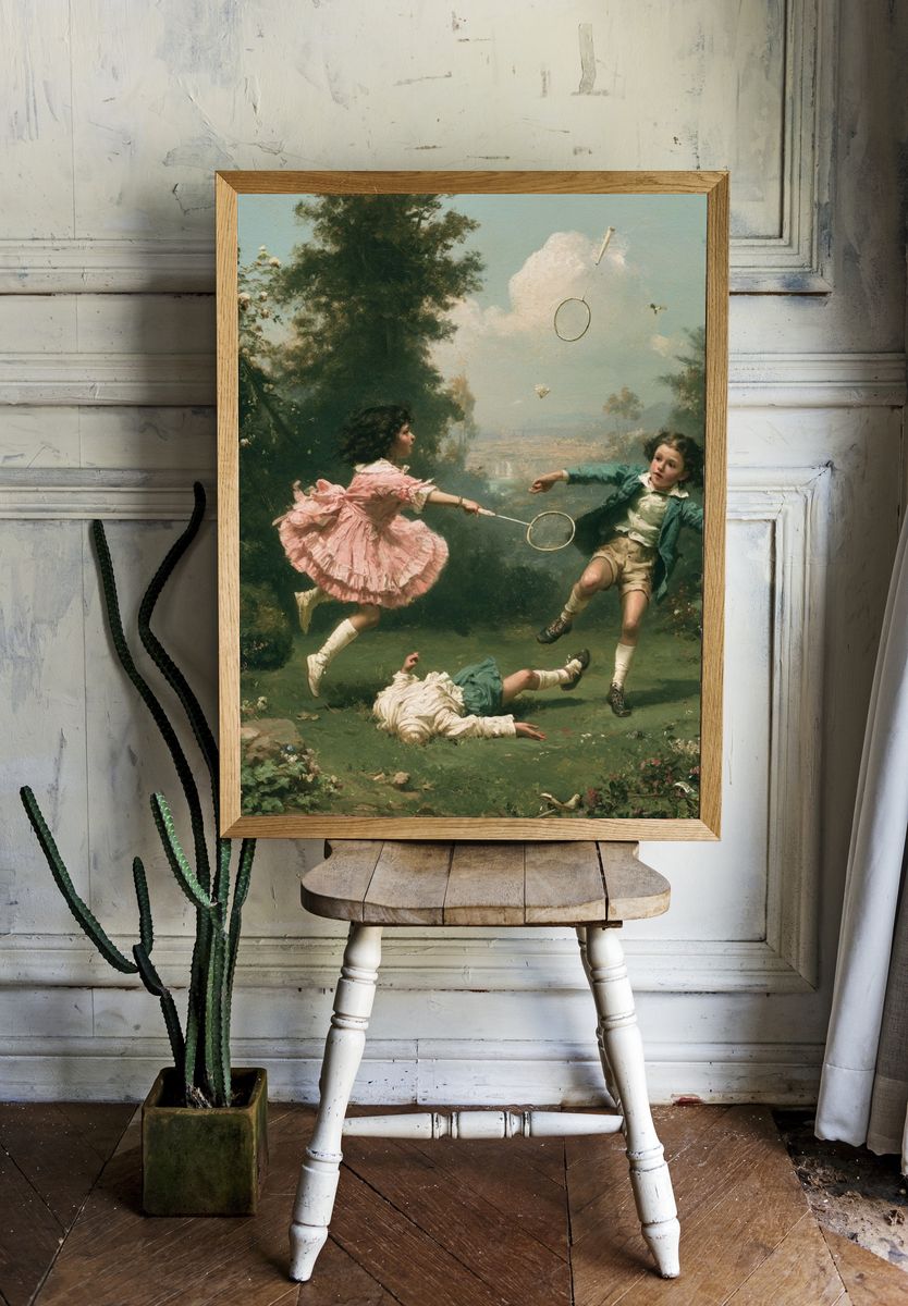 Children Playing in Garden Fine-Art Poster. — room view 1