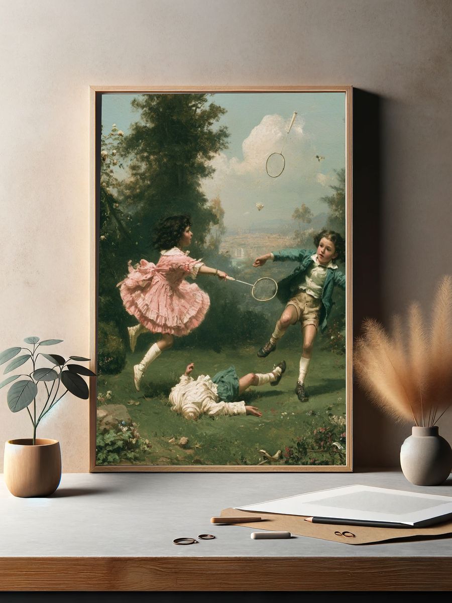 Children Playing in Garden Fine-Art Poster. — room view 2