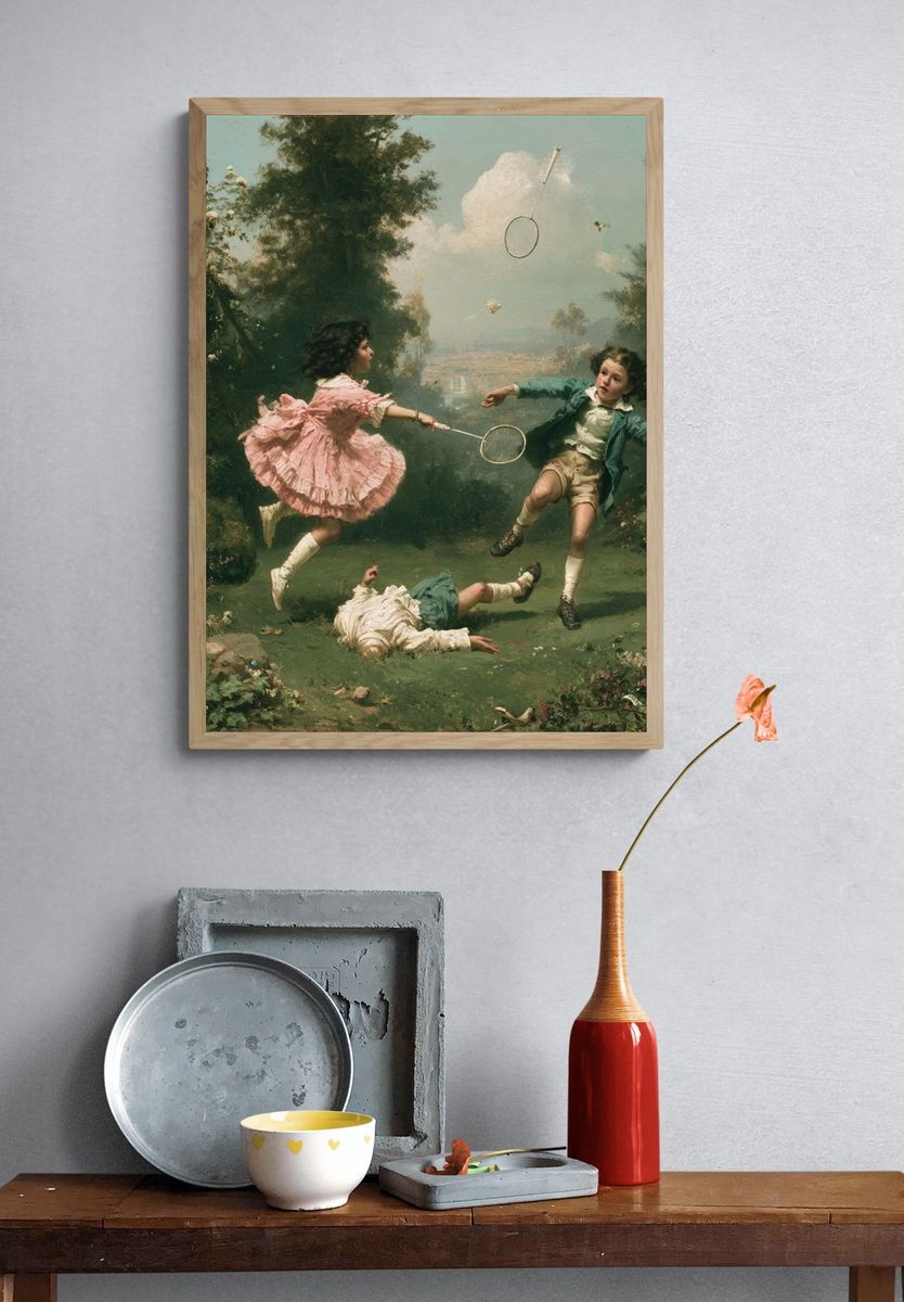 Children Playing in Garden Fine-Art Poster. — room view 3