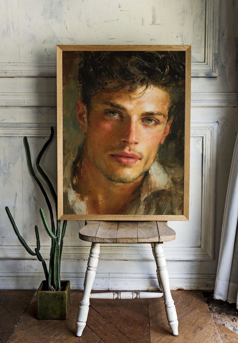 Young Man Portrait Oil Painting Poster. room preview