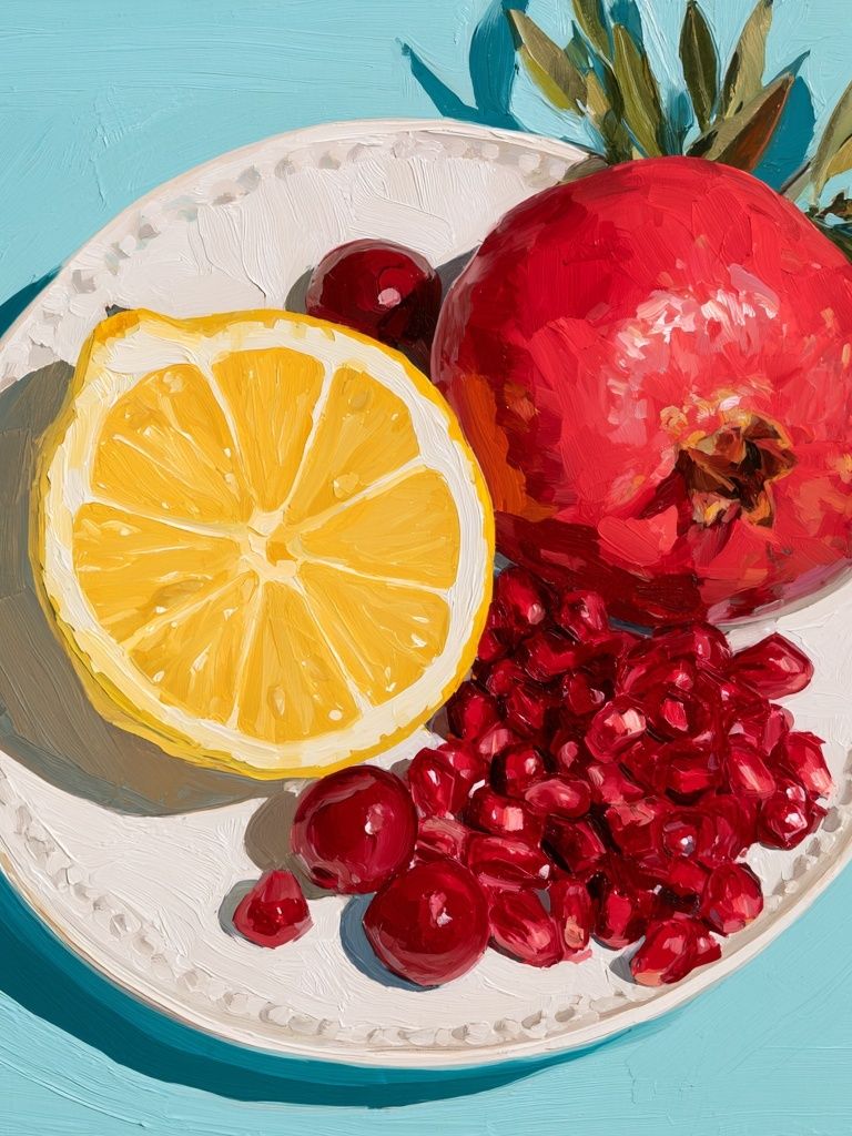 Pomegranate and Lemon Still Life Print. poster — fine-art art