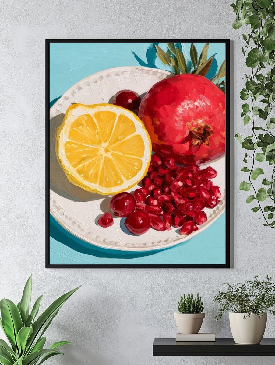 Pomegranate and Lemon Still Life Print. — room view 4