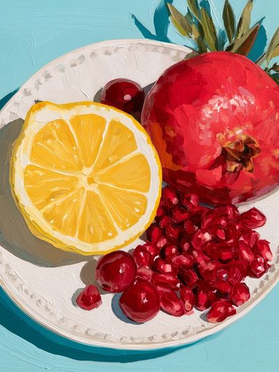 Pomegranate and Lemon Still Life Print.