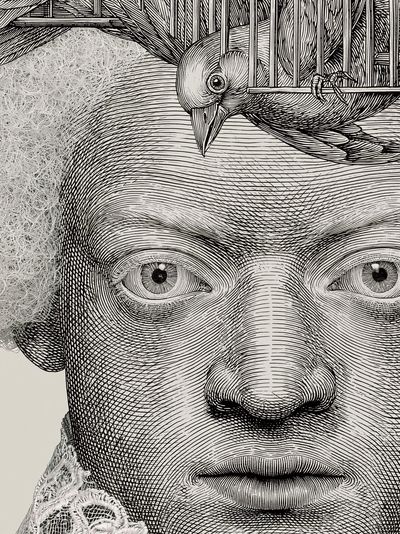 Engraved Portrait with Bird Print. poster print