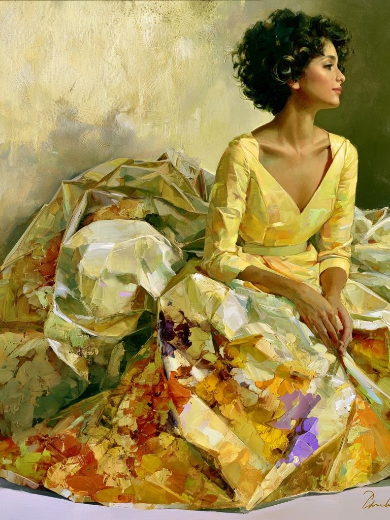 Elegant Woman in Yellow Fine-Art Poster. poster detail