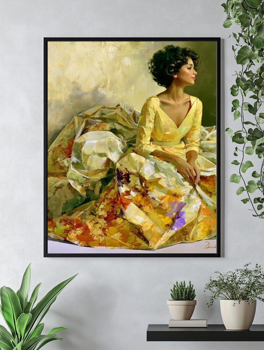 Elegant Woman in Yellow Fine-Art Poster. — room view 4