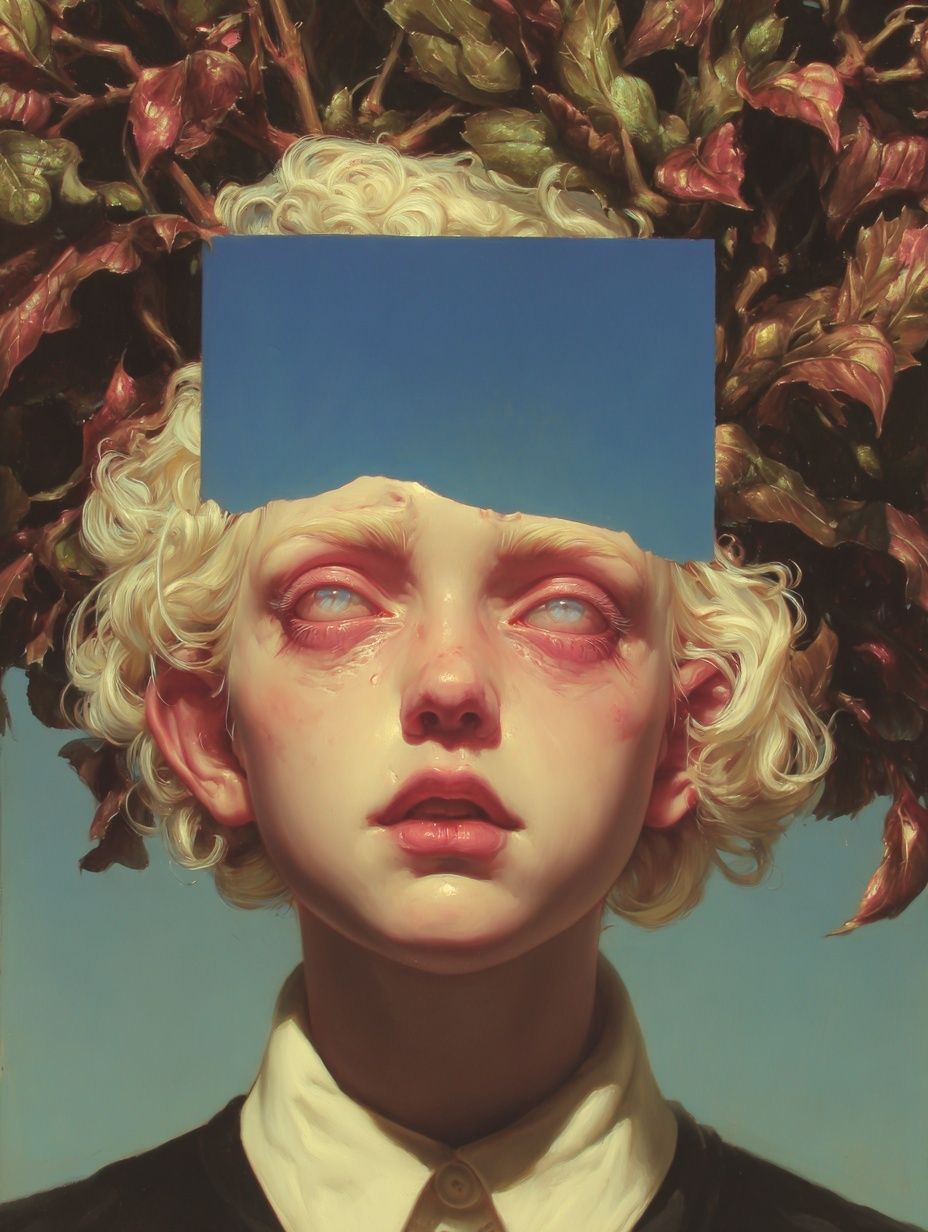 Surreal Portrait with Nature Elements — Art Print. poster — fine-art art
