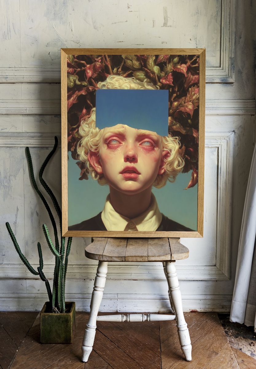 Surreal Portrait with Nature Elements — Art Print room preview