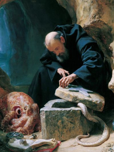 Monk in Cave — Fine Art Print. poster