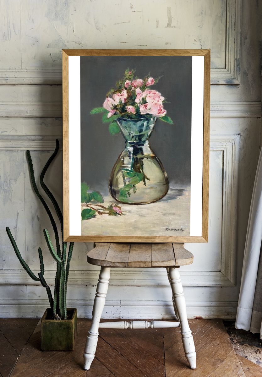 Moss Roses Vase (1882) painting. room preview
