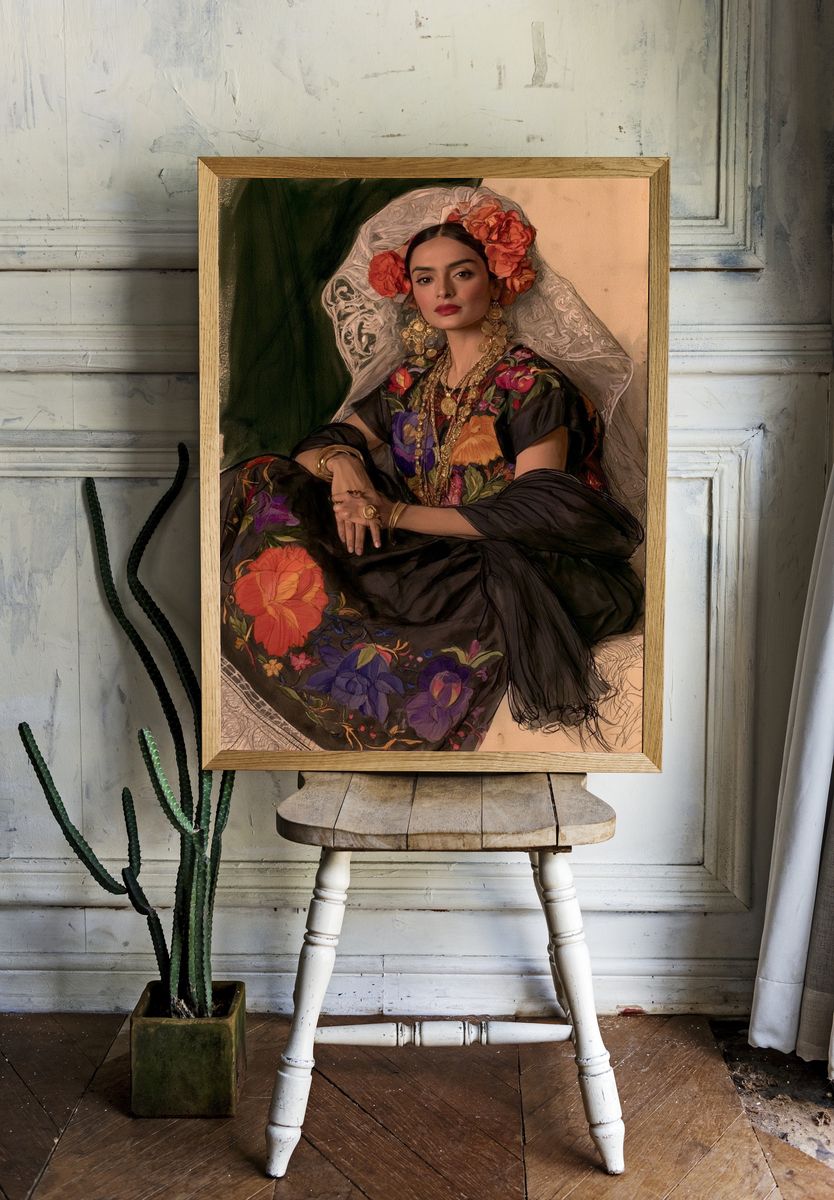 Frida Kahlo Floral Portrait Print. — room view 1