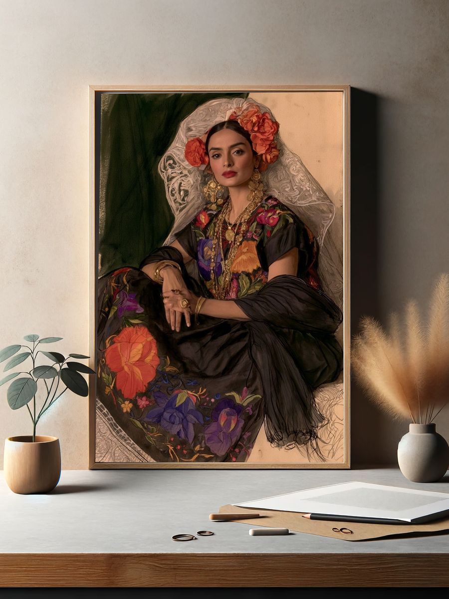 Frida Kahlo Floral Portrait Print. — room view 2