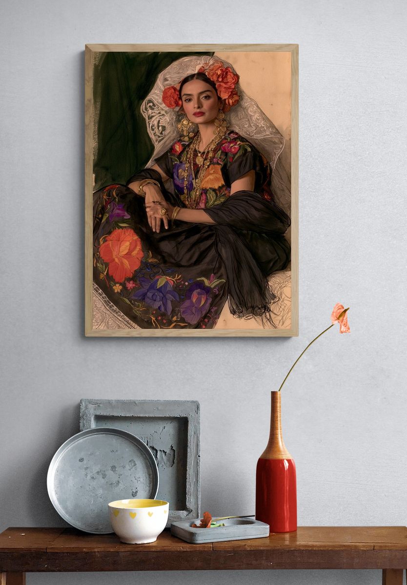 Frida Kahlo Floral Portrait Print. — room view 3