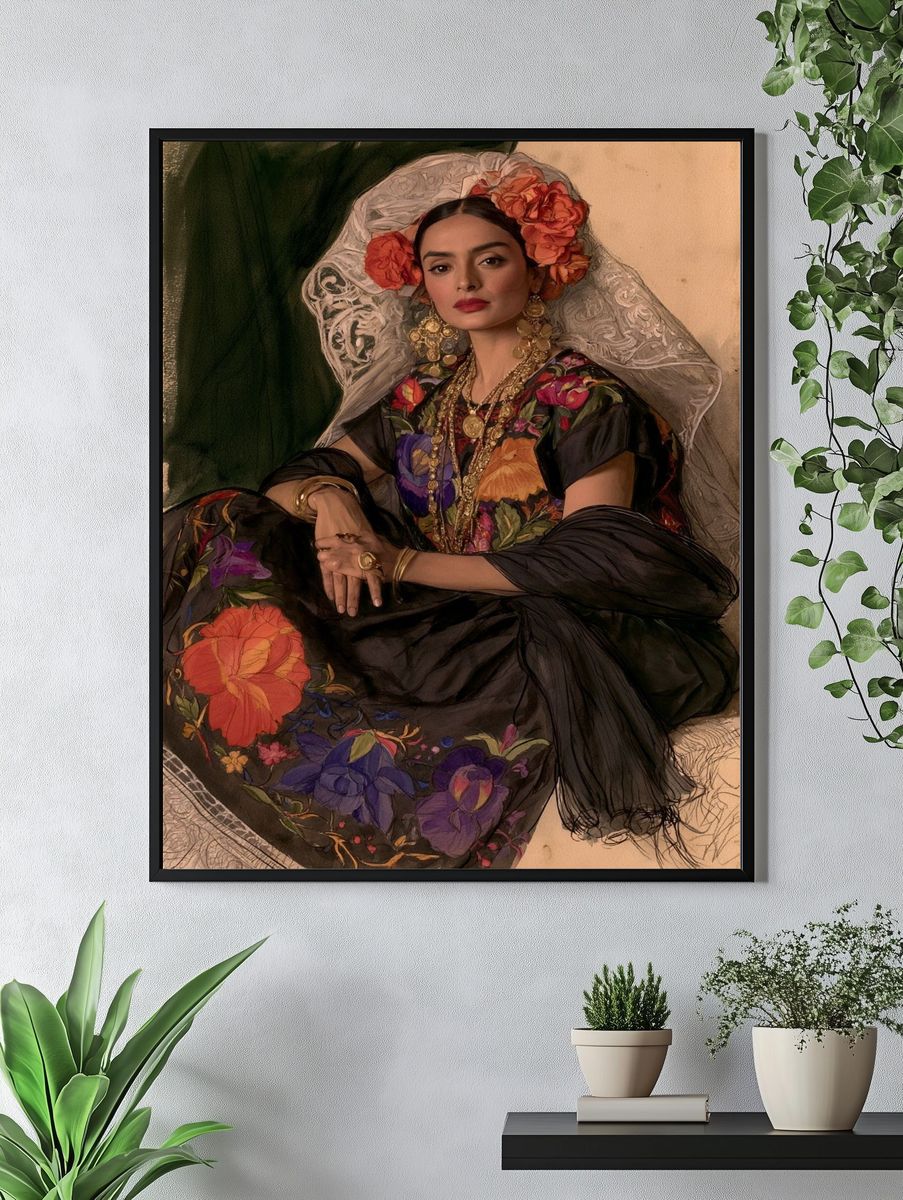 Frida Kahlo Floral Portrait Print. — room view 4