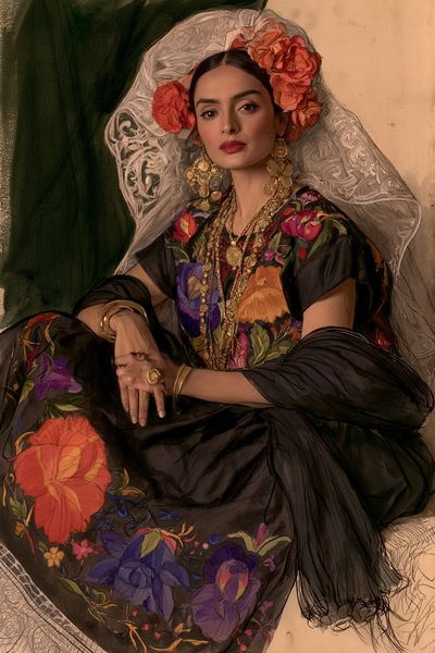Frida Kahlo Floral Portrait Print. poster