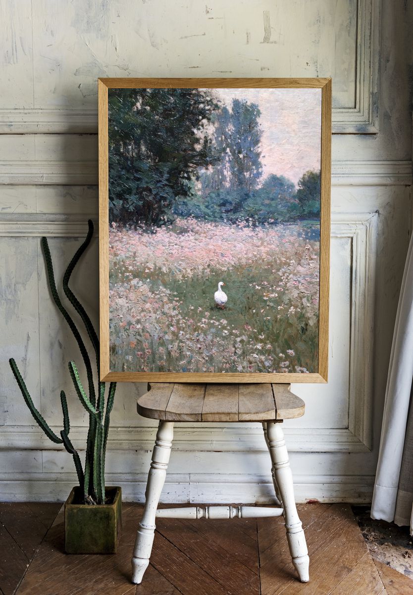 White Goose in a Flower Field — Fine Art Print. — room view 1