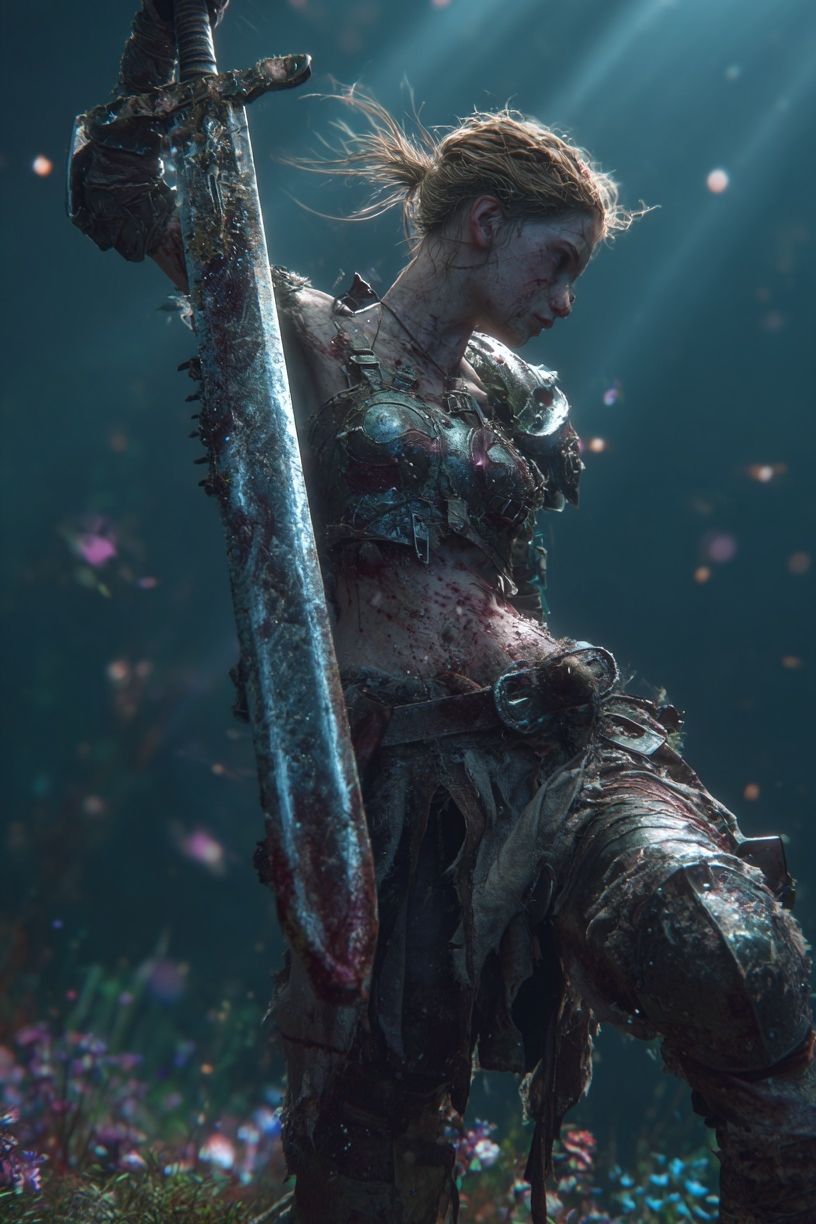 Warrior with Sword — Fantasy Art Print. poster detail