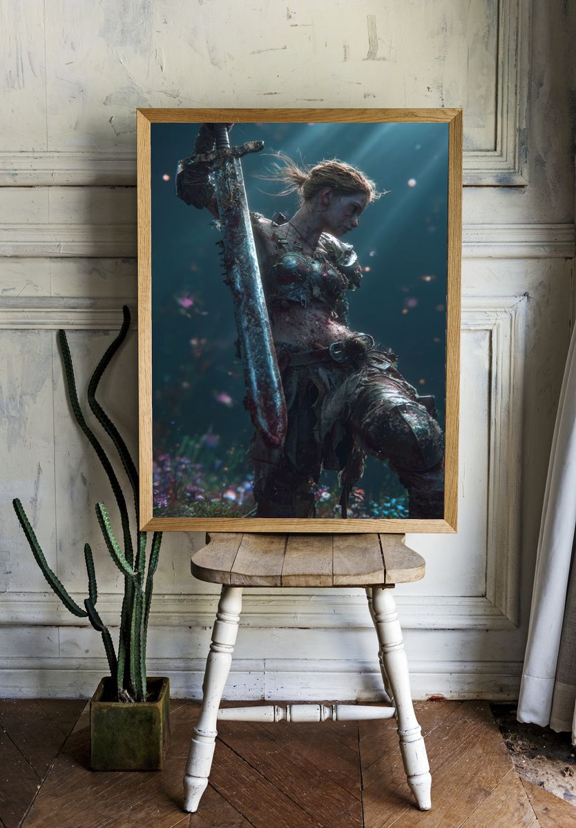 Warrior with Sword — Fantasy Art Print room preview