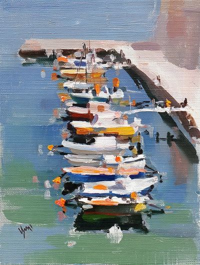 Colorful Boats at Dock — Fine Art Print. poster print