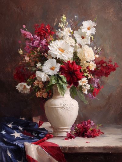Floral Arrangement with American Flag