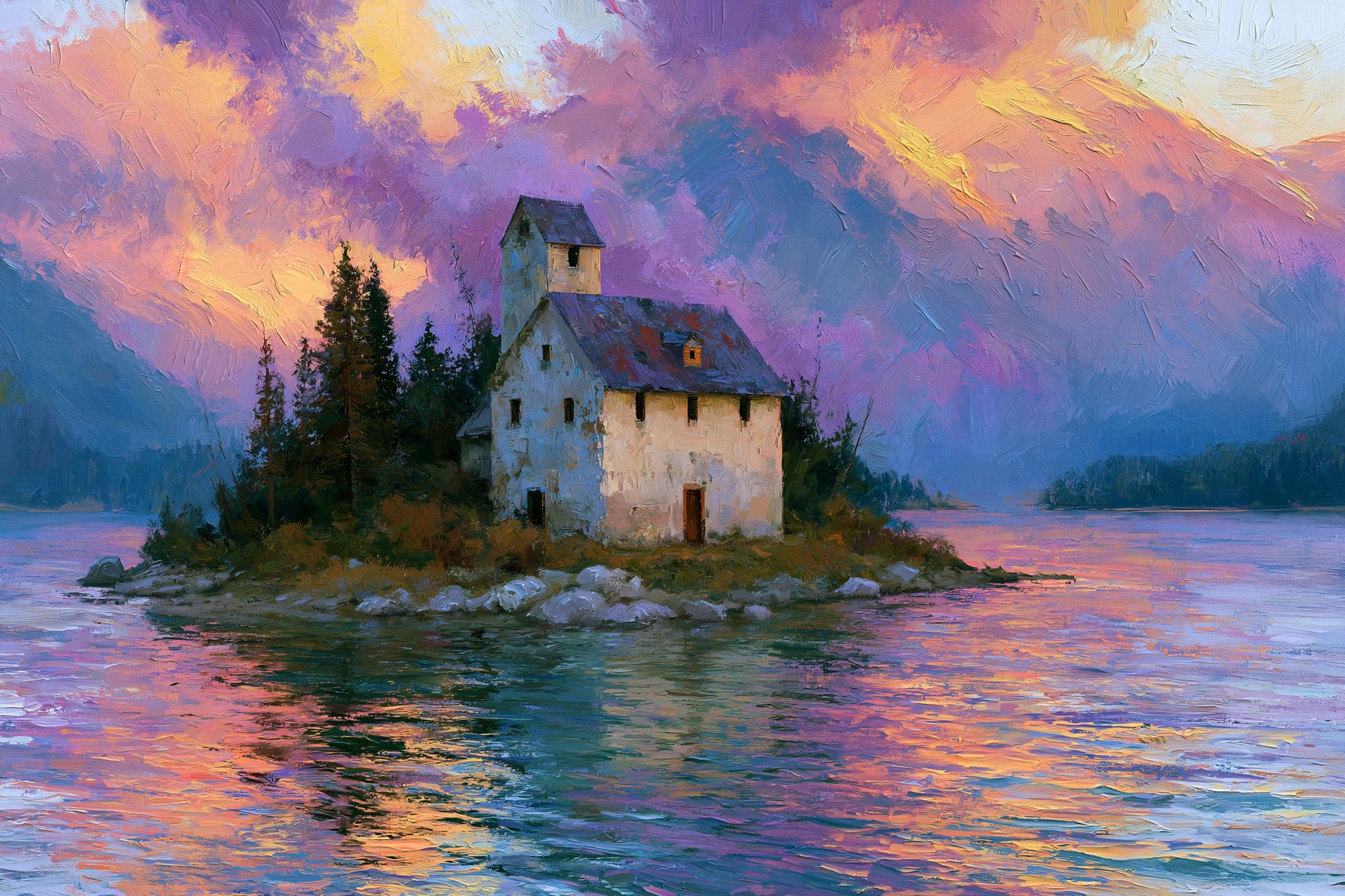 Lakeside Island House Fine-Art Poster. poster — fine-art art