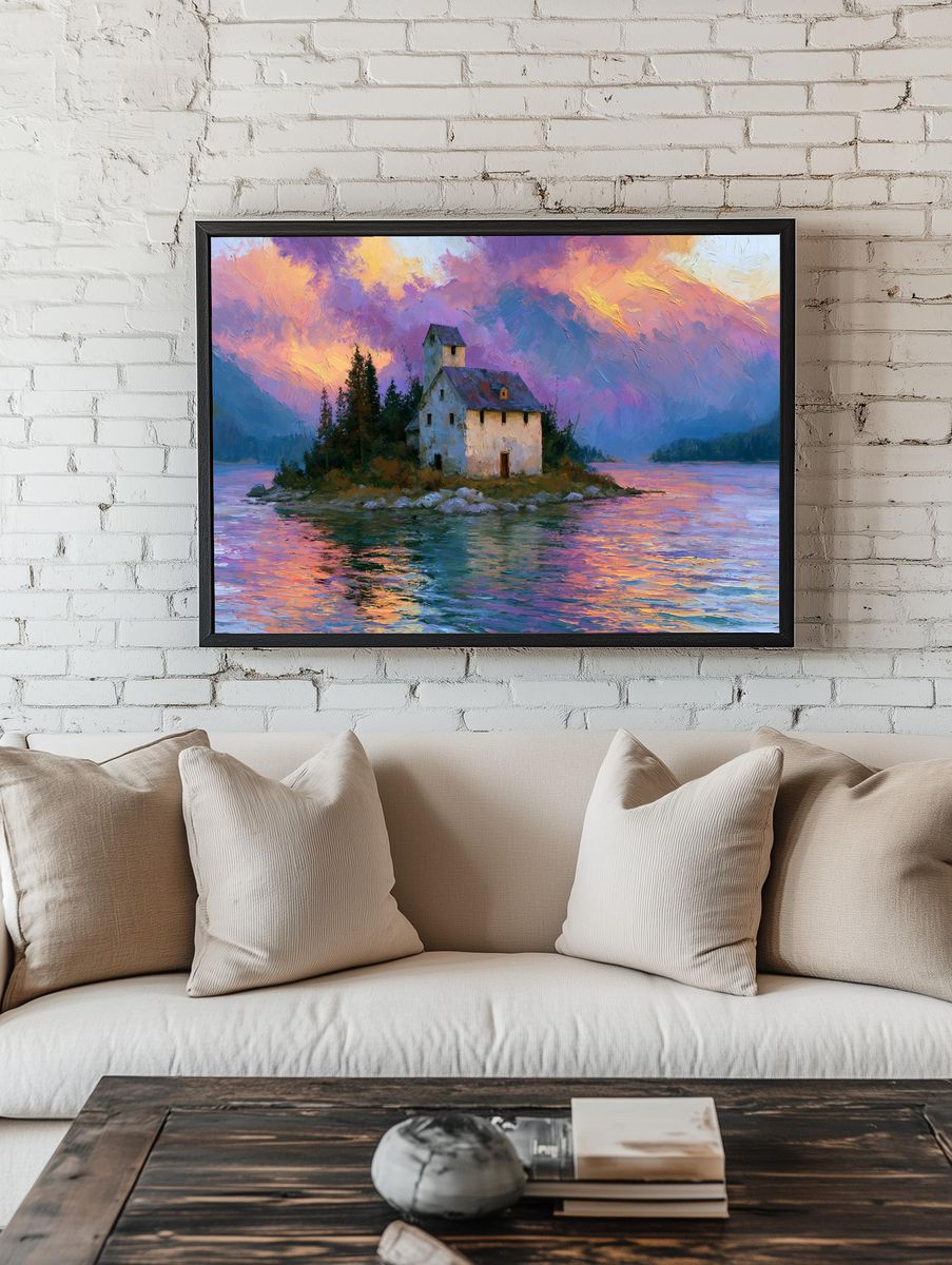 Lakeside Island House Fine-Art Poster. — room view 1