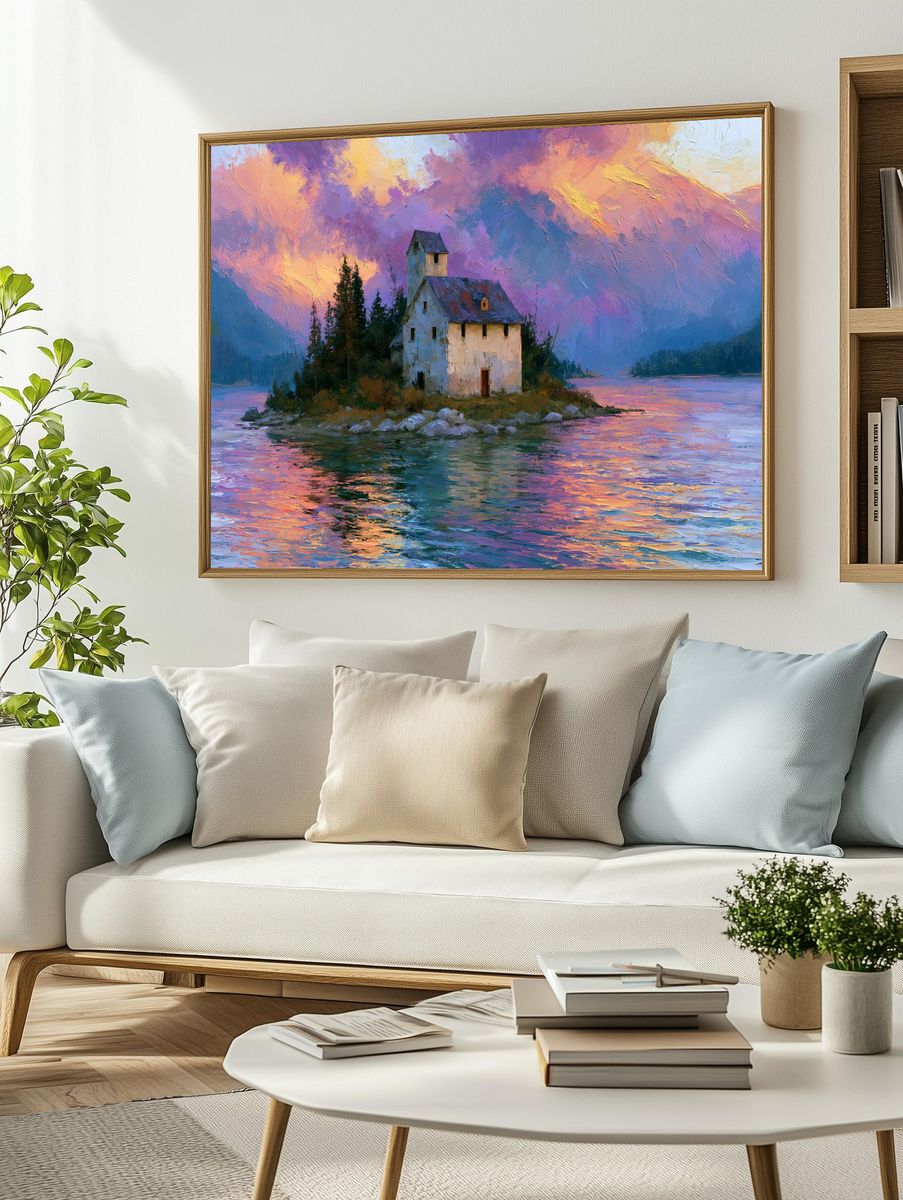 Lakeside Island House Fine-Art Poster. — room view 2