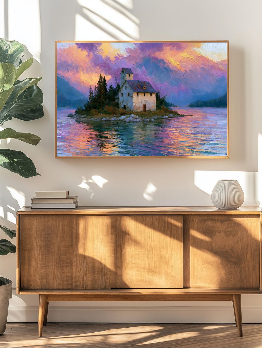 Lakeside Island House Fine-Art Poster. — room view 3