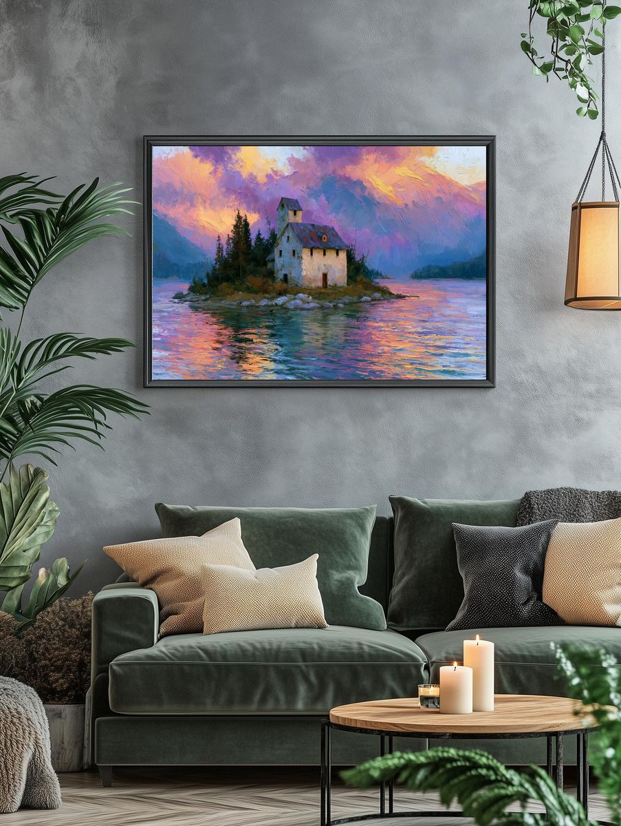 Lakeside Island House Fine-Art Poster. — room view 4
