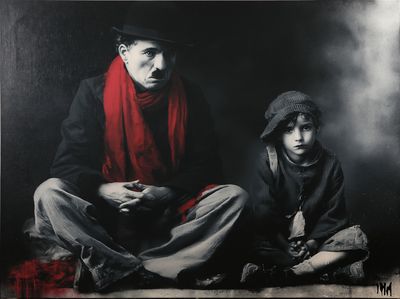 Chaplin and Child Fine-Art Print. poster