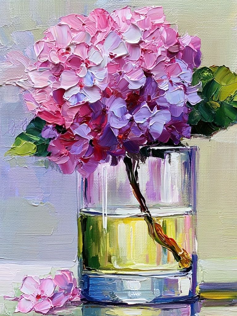 Pink Hydrangea Still Life Print. poster detail