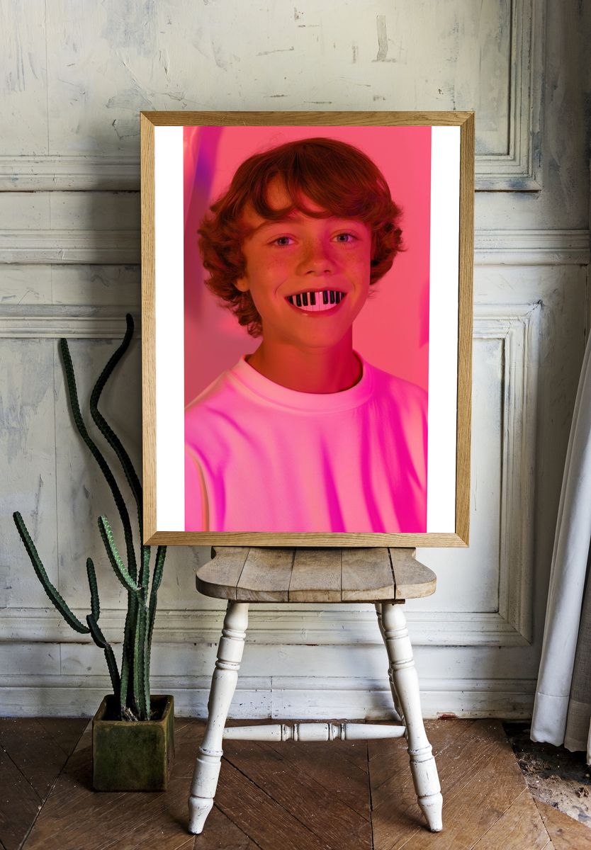 Neon Piano Smile Portrait Print. — room view 1