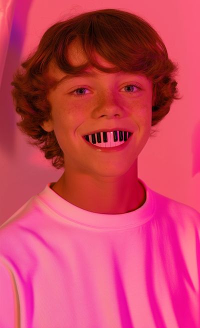 Neon Piano Smile Portrait Print. poster